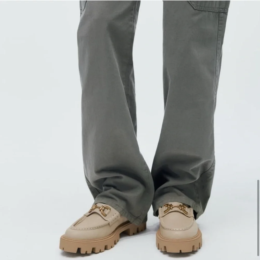 Zara Off White Buckle Leather Lug Sole Loafers - Picture 5 of 11